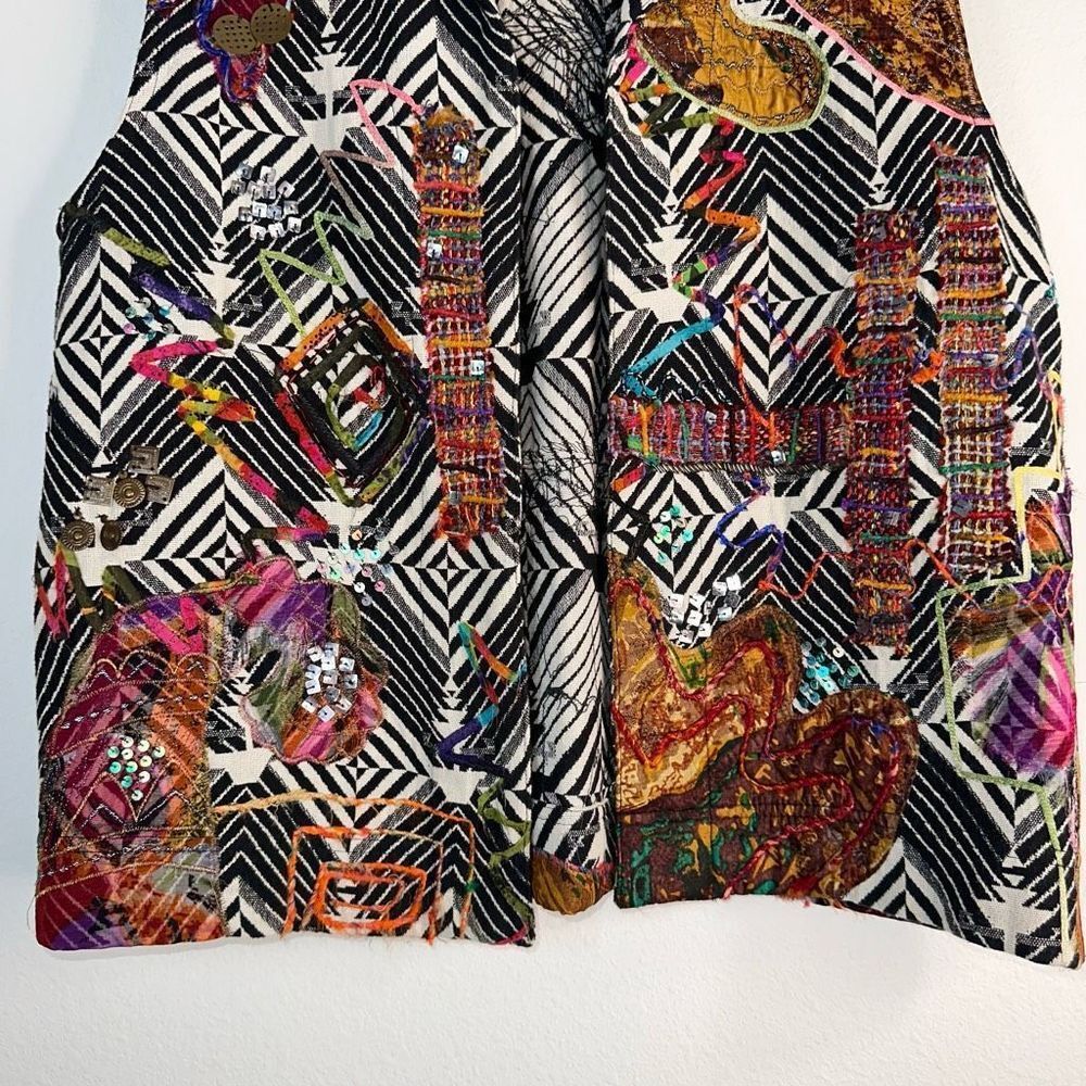 Vintage Chico’s Women’s Boho Artsy Mixed Media Vest Medium Retro 80s Inspo‎ - Picture 4 of 8